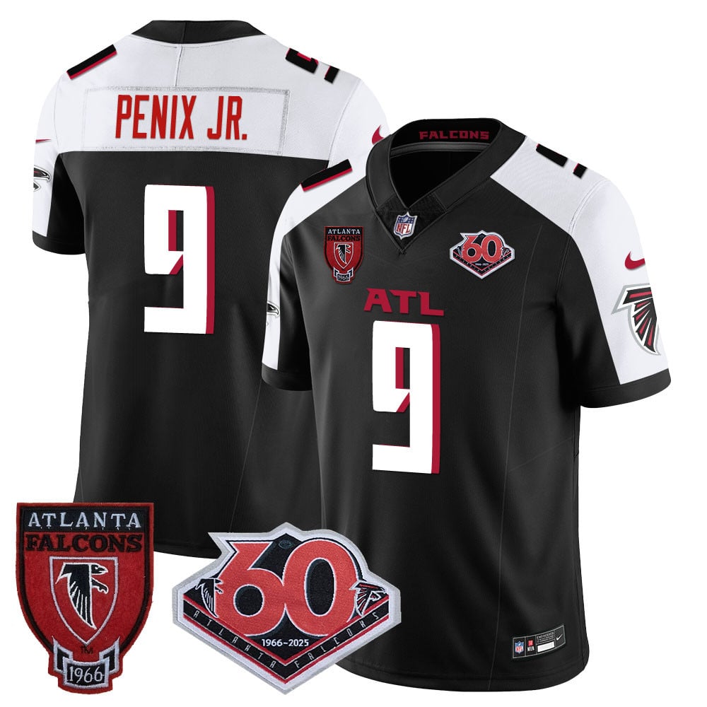 Custom Men’s Atlanta Falcons #9 Michael Penix Jr 60th Season Vapor Limited Black Alternate Jerseys