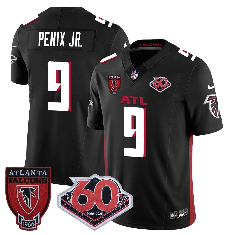 Custom Men’s Atlanta Falcons #9 Michael Penix Jr 60th Season Vapor Limited Black Jerseys