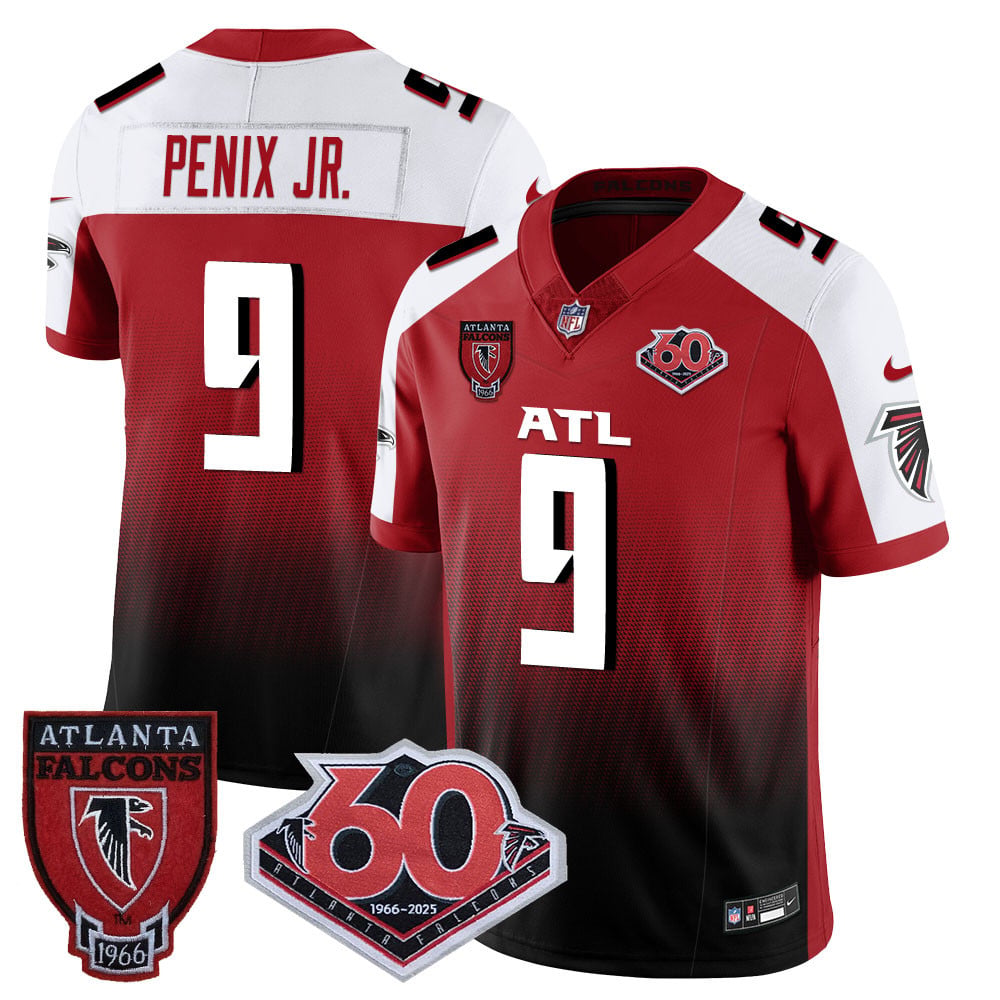 Custom Men’s Atlanta Falcons #9 Michael Penix Jr 60th Season Vapor Limited Red Alternate Jerseys
