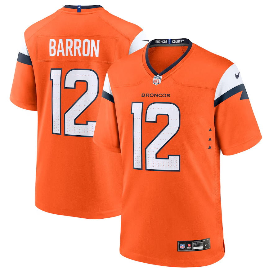 Custom Men’s Denver Broncos #12 Jahdae Barron Orange 2025 NFL Draft First Round Pick Game Jersey