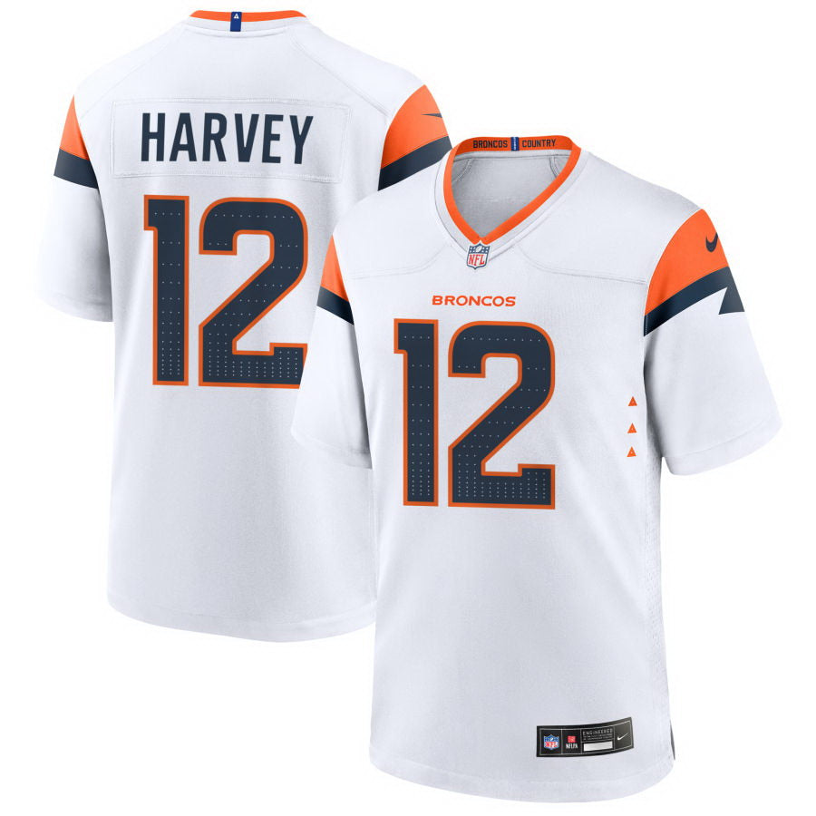 Custom Men’s Denver Broncos #12 RJ Harvey Game Jersey – White