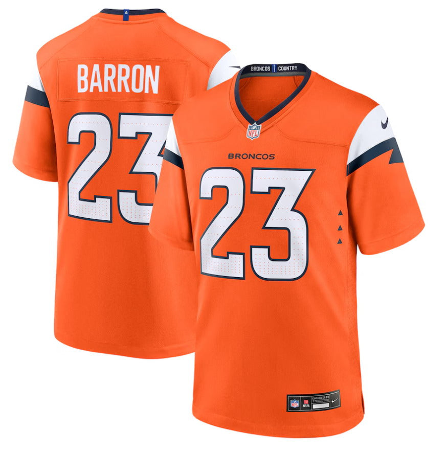 Custom Men’s Denver Broncos #23 Jahdae Barron 2025 Draft First Round Pick Game Jersey – Orange