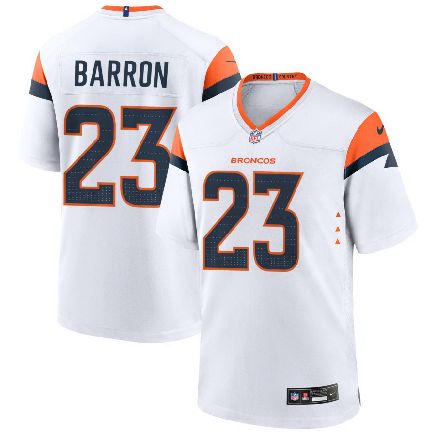 Custom Men’s Denver Broncos #23 Jahdae Barron Game Jersey – White