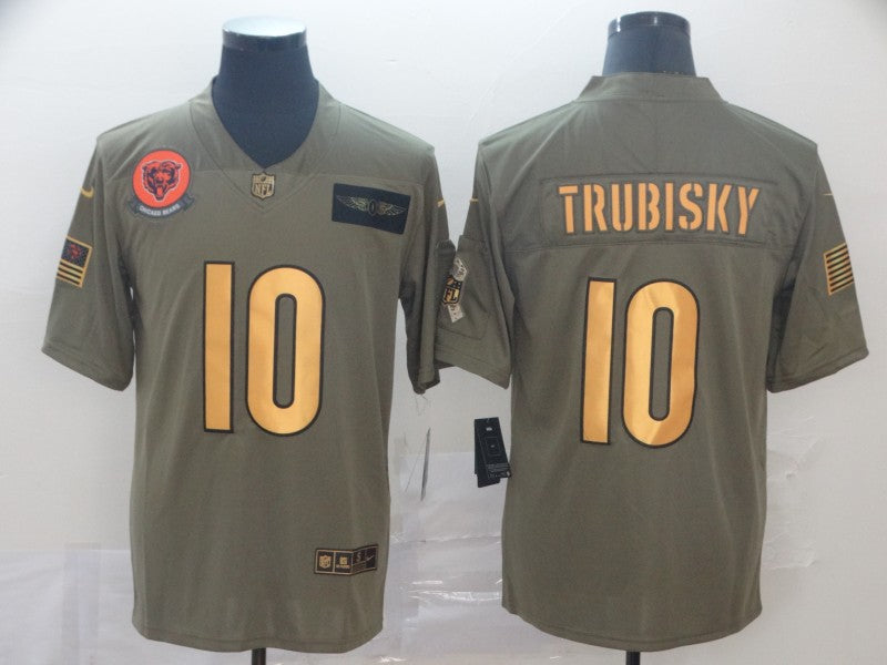 Custom Bears 10 Mitchell Trubisky 2019 Olive Gold Salute To Service Limited Jersey