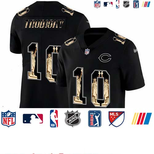 Custom Bears 10 Mitchell Trubisky Black Statue Of Liberty Limited Jersey