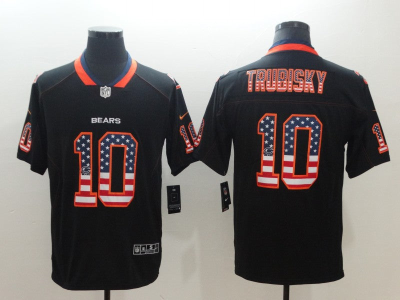 Custom Bears 10 Mitchell Trubisky Black USA Flag Fashion Limited Jersey