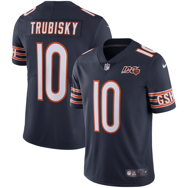 Custom Bears 10 Mitchell Trubisky Navy NFL 100th Season Vapor Untouchable Limited Jersey