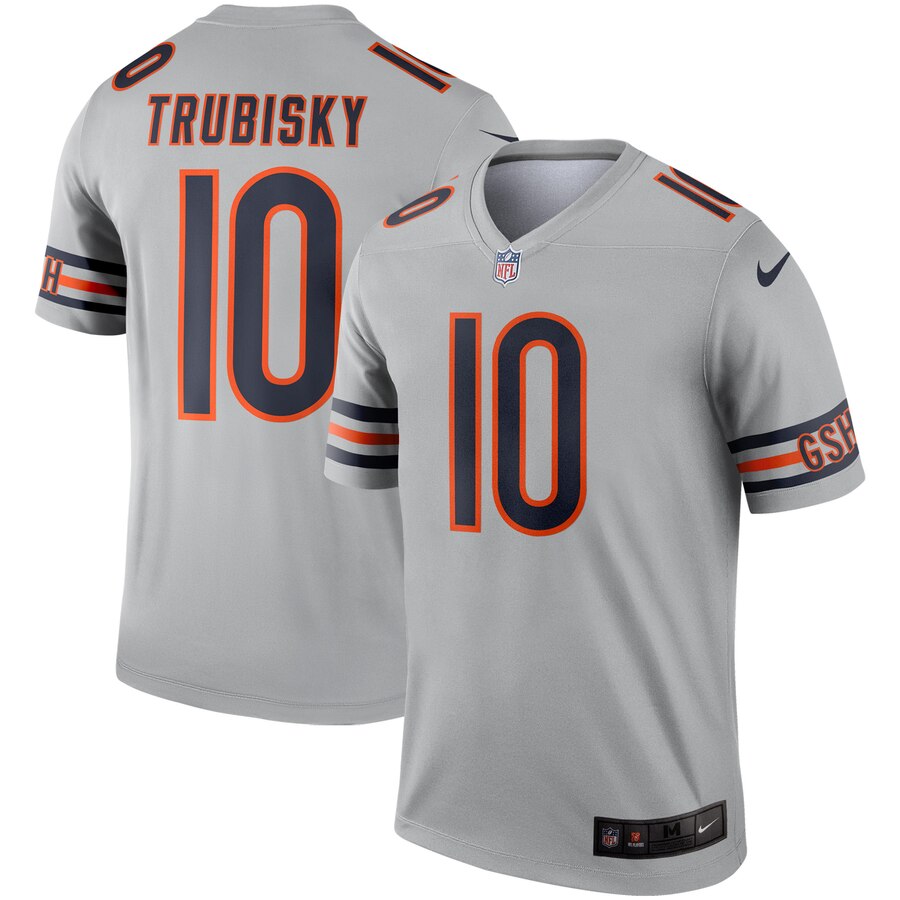 Custom Bears 10 Mitchell Trubisky Silver Inverted Legend Jersey
