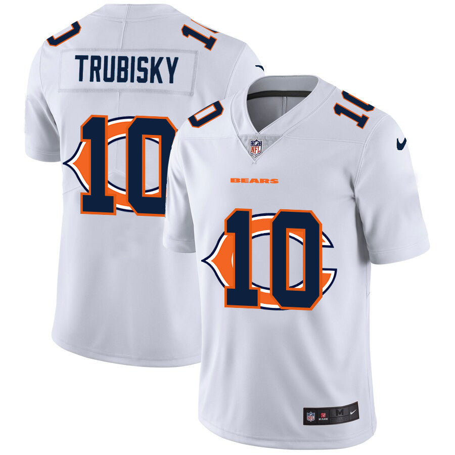 Custom Bears 10 Mitchell Trubisky White Shadow Logo Limited Jersey