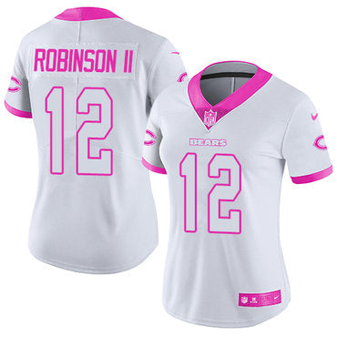 Custom Bears #12 Allen Robinson II White Pink Women’s Stitched NFL Limited Rush Fashion Jersey