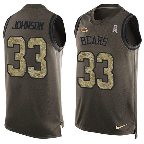 Custom Bears #33 Jaylon Johnson Green Men’s Stitched NFL Limited Salute To Service Tank Top Jersey