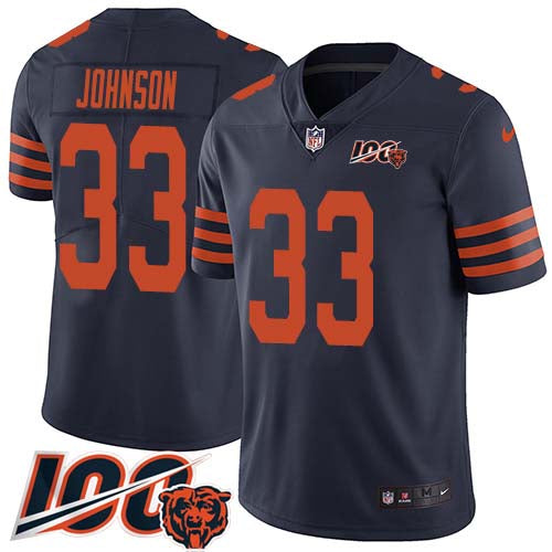 Custom Bears #33 Jaylon Johnson Navy Blue Alternate Men’s Stitched NFL 100th Season Vapor Untouchable Limited Jersey