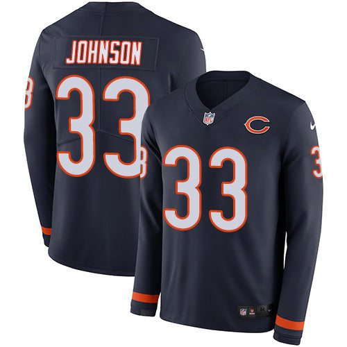 Custom Bears #33 Jaylon Johnson Navy Blue Team Color Men’s Stitched NFL Limited Therma Long Sleeve Jersey