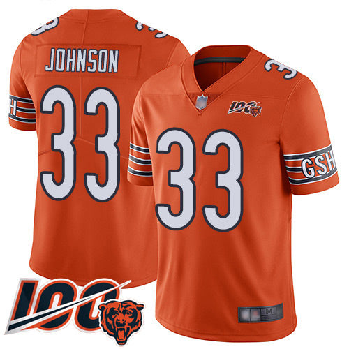 Custom Bears #33 Jaylon Johnson Orange Men’s Stitched NFL Limited Rush 100th Season Jersey