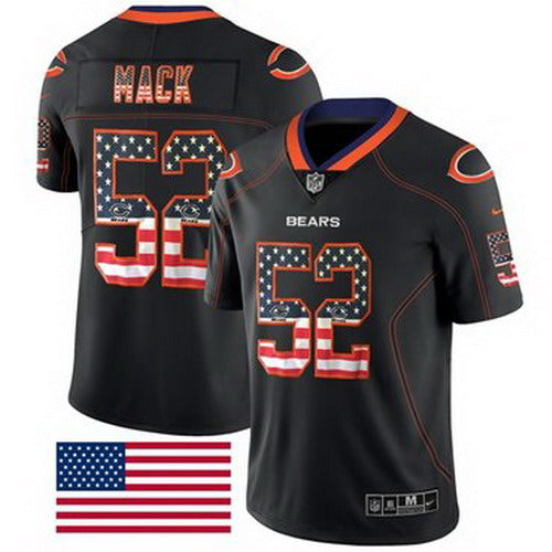 Custom Bears #52 Khalil Mack Black Men’s Stitched NFL Limited Rush USA Flag Jersey