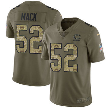 Custom Bears #52 Khalil Mack Olive Camo Men’s Stitched NFL Limited 2017 Salute To Service Jersey