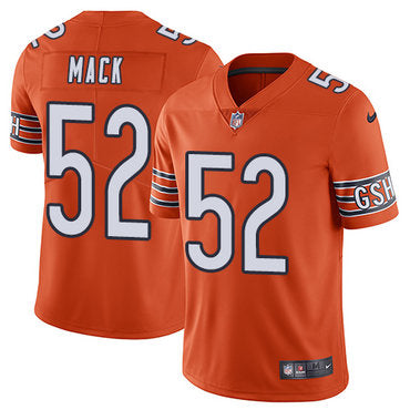 Custom Bears #52 Khalil Mack Orange Men’s Stitched NFL Limited Rush Jersey