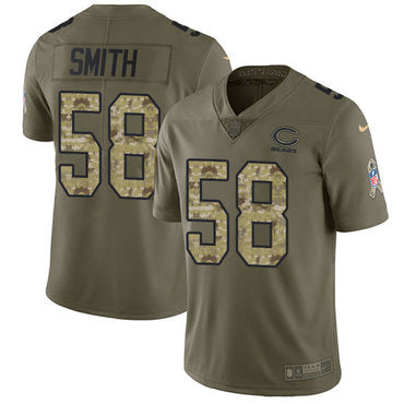 Custom Bears #58 Roquan Smith Olive Camo Youth Stitched NFL Limited 2017 Salute to Service Jersey