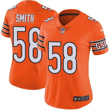 Custom Bears #58 Roquan Smith Orange Women’s Stitched NFL Limited Rush Jersey