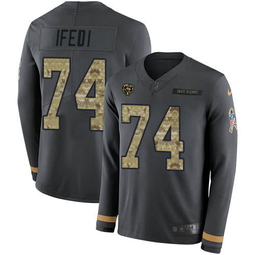 Custom Bears #74 Germain Ifedi Anthracite Salute to Service Men’s Stitched NFL Limited Therma Long Sleeve Jersey