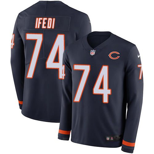Custom Bears #74 Germain Ifedi Navy Blue Team Color Men’s Stitched NFL Limited Therma Long Sleeve Jersey