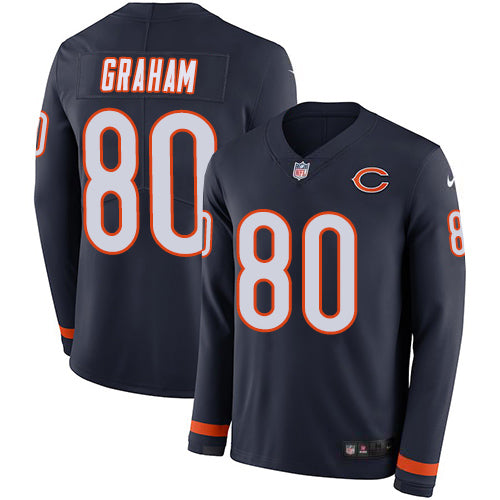 Custom Bears #80 Jimmy Graham Navy Blue Team Color Men’s Stitched NFL Limited Therma Long Sleeve Jersey