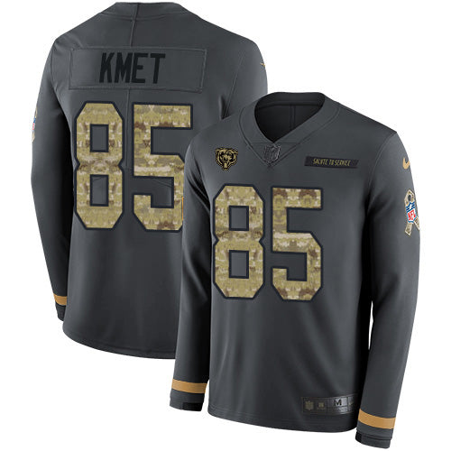 Custom Bears #85 Cole Kmet Anthracite Salute to Service Men’s Stitched NFL Limited Therma Long Sleeve Jersey