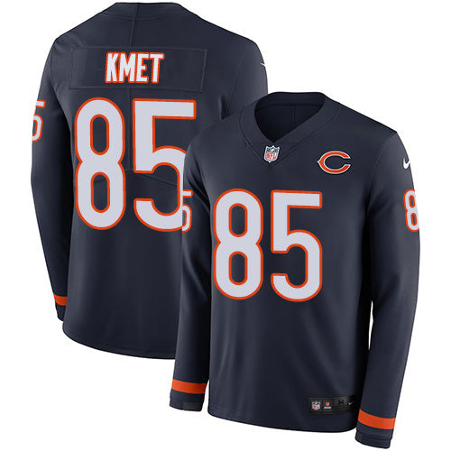 Custom Bears #85 Cole Kmet Navy Blue Team Color Men’s Stitched NFL Limited Therma Long Sleeve Jersey