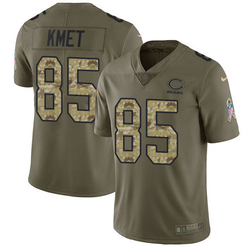 Custom Bears #85 Cole Kmet Olive Camo Men’s Stitched NFL Limited 2017 Salute To Service Jersey