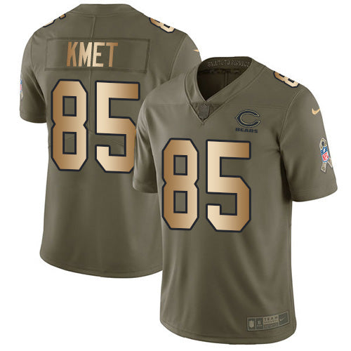 Custom Bears #85 Cole Kmet Olive Gold Men’s Stitched NFL Limited 2017 Salute To Service Jersey