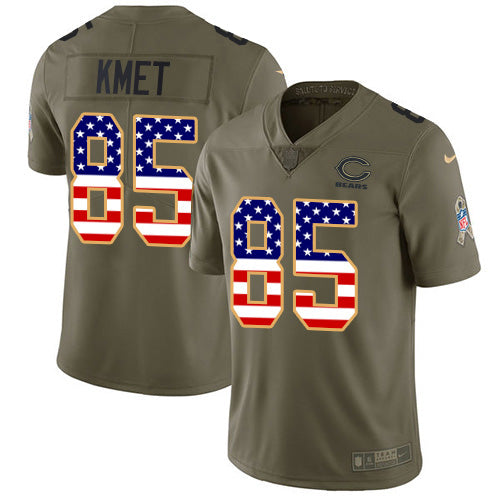 Custom Bears #85 Cole Kmet Olive USA Flag Men’s Stitched NFL Limited 2017 Salute To Service Jersey