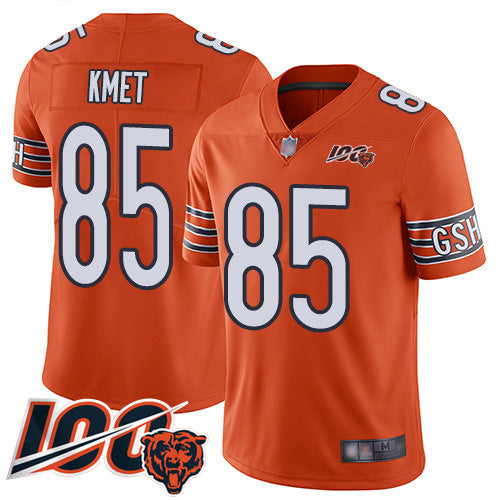 Custom Bears #85 Cole Kmet Orange Men’s Stitched NFL Limited Rush 100th Season Jersey