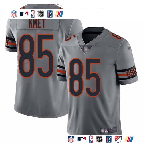 Custom Bears #85 Cole Kmet Silver Men’s Stitched NFL Limited Inverted Legend Jersey