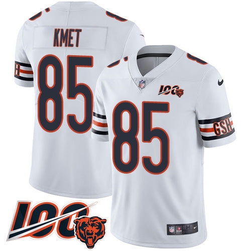 Custom Bears #85 Cole Kmet White Men’s Stitched NFL 100th Season Vapor Untouchable Limited Jersey