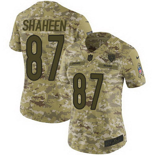 Custom Bears #87 Adam Shaheen Camo Women’s Stitched NFL Limited 2018 Salute to Service Jersey