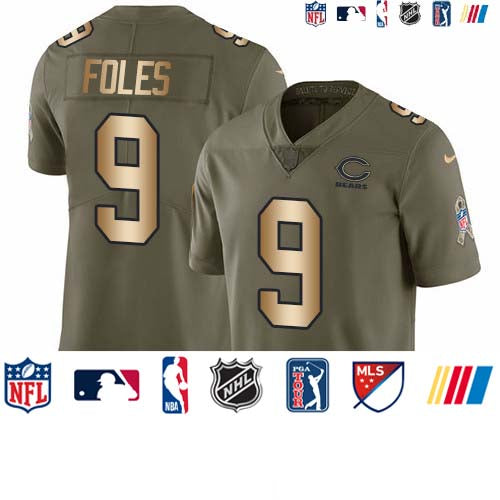 Custom Bears #9 Nick Foles Olive Gold Men’s Stitched NFL Limited 2017 Salute To Service Jersey