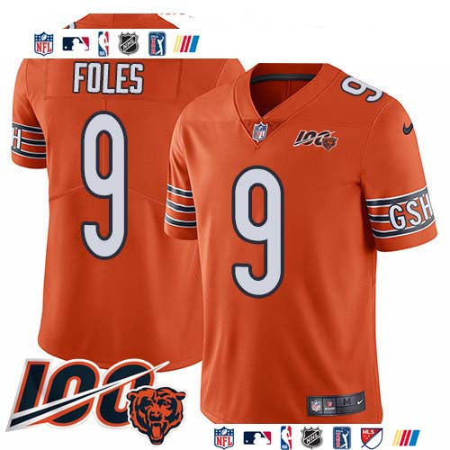 Custom Bears #9 Nick Foles Orange Men’s Stitched NFL Limited Rush 100th Season Jersey