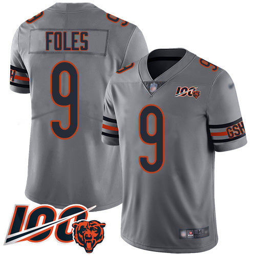 Custom Bears #9 Nick Foles Silver Men’s Stitched NFL Limited Inverted Legend 100th Season Jersey