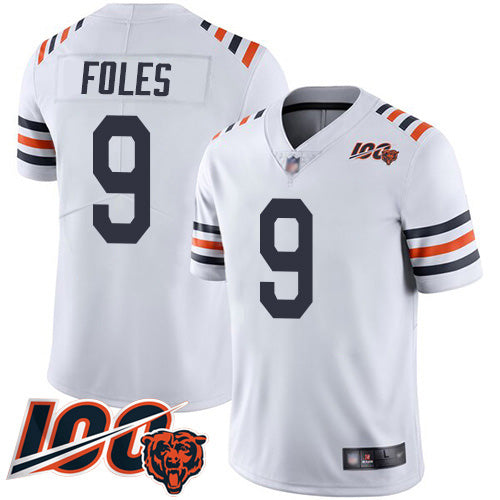 Custom Bears #9 Nick Foles White Alternate Men’s Stitched NFL Vapor Untouchable Limited 100th Season Jersey
