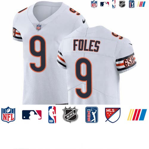 Custom Bears #9 Nick Foles White Men’s Stitched NFL New Elite Jersey