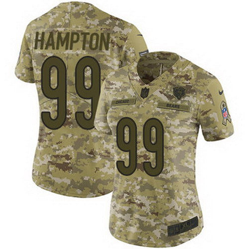 Custom Bears #99 Dan Hampton Camo Women’s Stitched NFL Limited 2018 Salute to Service Jersey