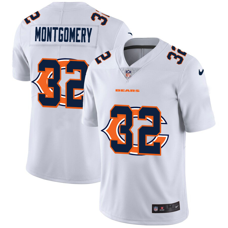 Custom Bears 32 David Montgomery White Shadow Logo Limited Jersey