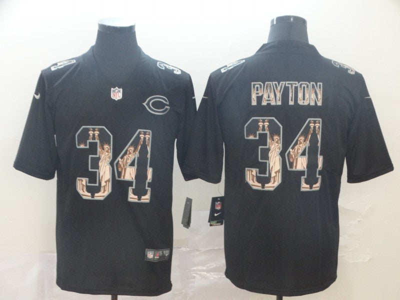 Custom Bears 34 Walter Payton Black Statue Of Liberty Limited Jersey
