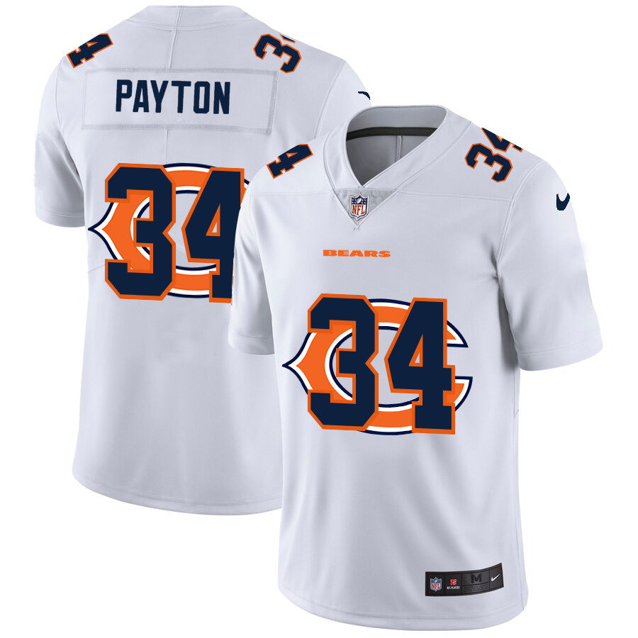 Custom Bears 34 Walter Payton White Shadow Logo Limited Jersey