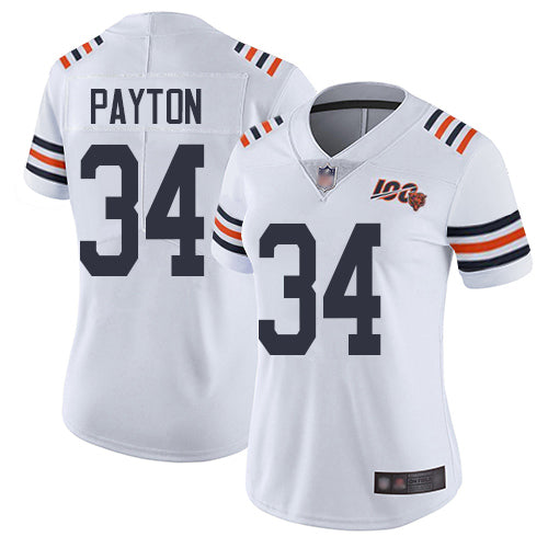 Custom Bears 34 Walter Payton White Women 2019 100th Season Alternate Classic Retired Vapor Untouchable Limited Jersey