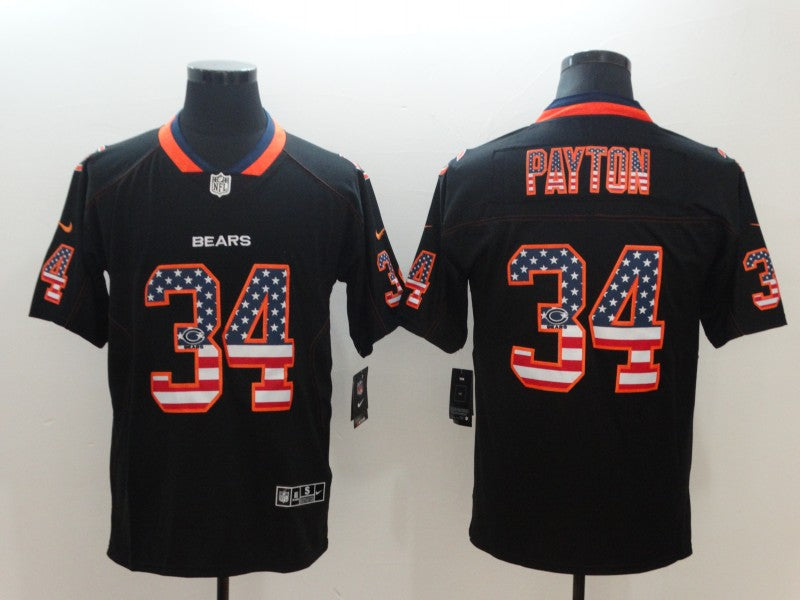 Custom Bears 34 Wlater Payton Black USA Flag Limited Jersey