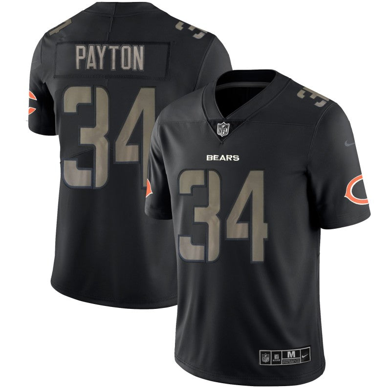 Custom Bears 34 Wlater Payton Black Vapor Impact Limited Jersey