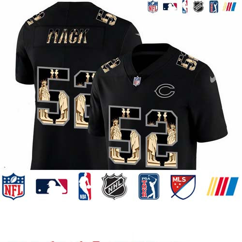 Custom Bears 52 Khalil Mack Black Statue Of Liberty Limited Jersey