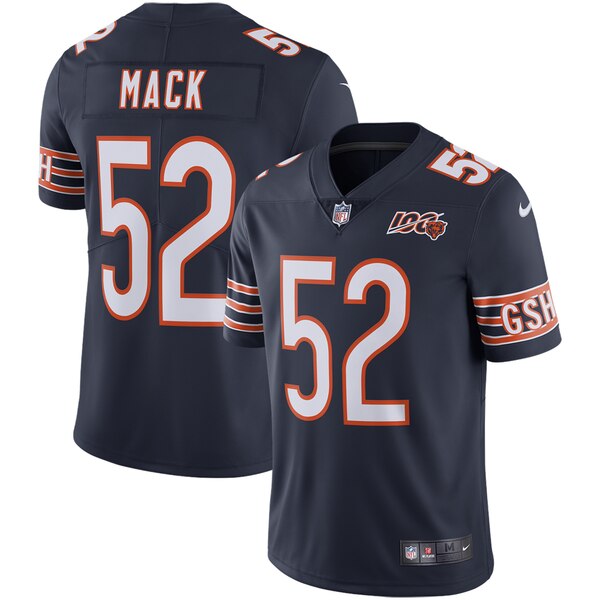 Custom Bears 52 Khalil Mack Navy NFL 100th Season Vapor Untouchable Limited Jersey