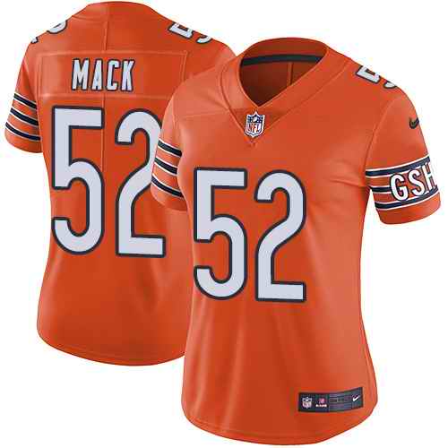 Custom Bears 52 Khalil Mack Orange Women Color Rush Limited Jersey